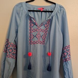Lilly Pulitzer Blue Embroidered Women's Top Size XL
